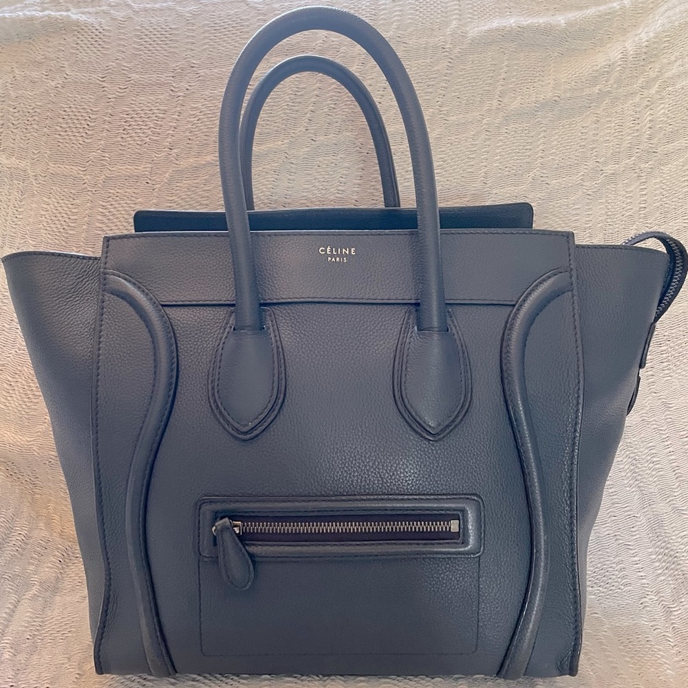 CELINE Mini Luggage Petrol Blue Toned Leather